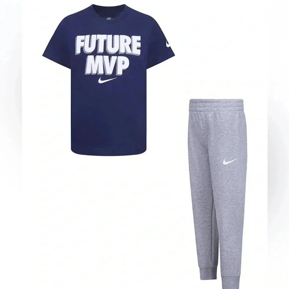 NWT NIKE BOYS 2 PC SET (BLUE) FUTURE MVP S/S T-SHIRT & GRAY JOGGERS SET SIZE 7 - Picture 3 of 3
